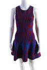 Rvn Womens Round Neck Sleeveless Abstract Print A-Line Dress Blue Red Size Small