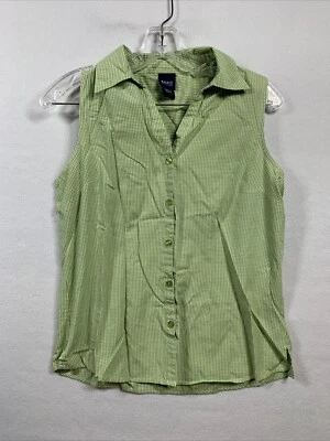 Basic Editions Shirt Womens Small Green Button Up Sleeveless Casual - Image 1 of 4