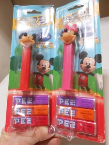 2 versiegelte Vintage Packungen Disney PEZ Mickey & Minnie Mouse mit Süßigkeiten rosa & rot Spender - Bild 1 von 7
