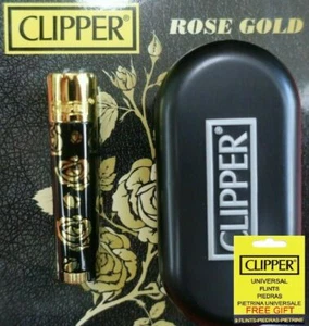 Genuine Clipper Metal Lighter Mini Size GOLD ROSES #2 With Chrome Case NEW - Picture 1 of 6