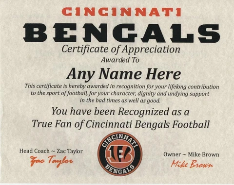 BENGALS   CINCINNATI BENGALS FAN APPRECIATION  CERTIFICATE ~  FREE SHIPPING Cover
