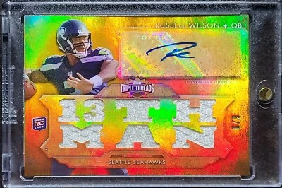 Triple Threads Russell Wilson #/9 Gold Holo parche de novato autógrafo automático radiocontrol Foto 1 de 4