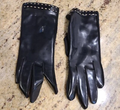 Guantes formales elásticos de cuero sintético charol negro talla XS-S de colección de 8" Foto 1 de 4