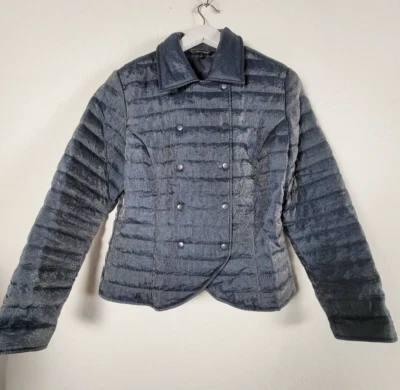 Samuel Dong Double-Breasted Shimmer Quilted Jacket Women Medium Blue Puffer Coat - Image 1 of 4