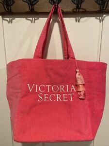 Victoria's Secret 🎀Pink Holiday Travel Summer Beach Terry Tote Bag Tassel Charm