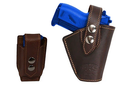 Barsony OWB Brown Leather Belt Holster w/Magazine Pouch Astra AMT CZ Mini 22 25  - Image 1 of 4