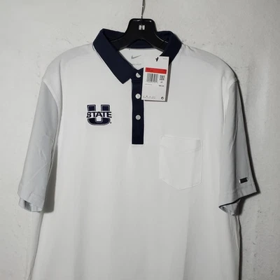 Camisa Polo Utah State Aggies Para Hombres Grande Blanca Azul Marino NCAA Nike Dri-Fit Golf Bolsillo Foto 1 de 4