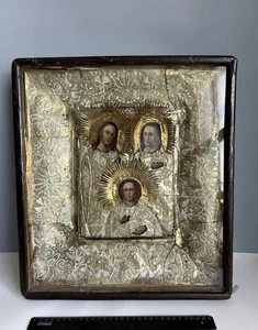 19. Jh. Russische Ikone Ausgewählte Heilige Naive Kunst Folie Verkauf 16,9" Wanddeko Geschenk - Bild 1 von 5