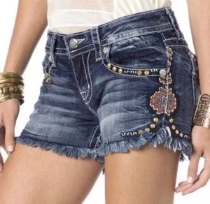 Pantalones Cortos Miss Me Signature Aztec Fire Dancer Talla 27 Distress Cuttoff Mujeres - Imagen 1 de 24