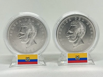 Ecuador 1944/43 🇪🇨 ¡Monedas de plata de 5 sucres en vitrina y bolsa!💯✨#2 monedas Foto 1 de 4