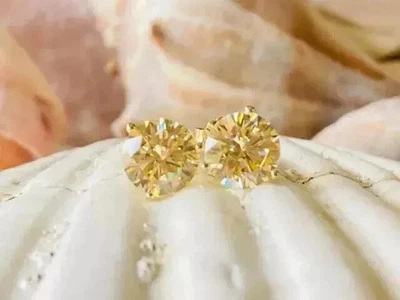2Ct Round Cut Canary Yellow Diamond Lab Created Earring 14K Yellow Gold Plated - Image 1 of 2