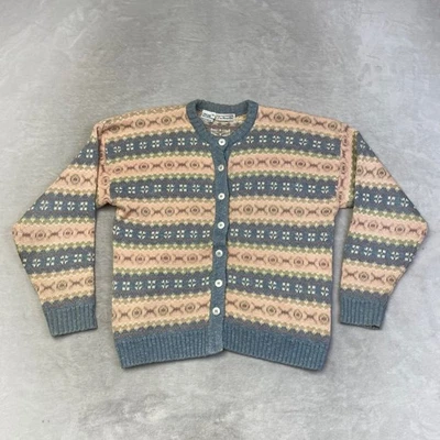 Винтажный Talbots женщин Fair Isle вязаный кардиган свитер пастель синий розовый геометрический - Изображение 1 из 4
