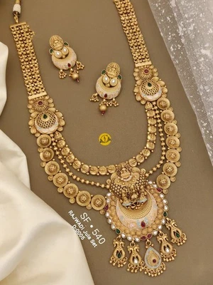 Conjunto combo de joias templo dourado joias nupciais rajwadi do sul da Índia - Imagem 1 de 4
