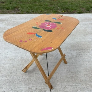 Vintage handbemalter klappbarer Holz Deko länglicher ovaler Beistelltisch Blumen Volkskunst - Bild 1 von 8