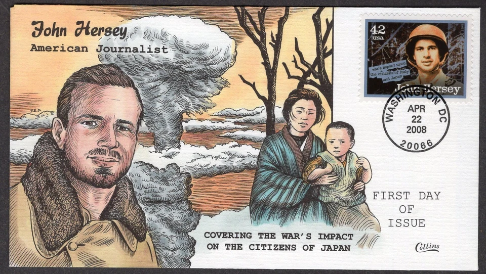 2008 WWII Journalist JOHN HERSEY  (Scott 4249) - Collins H/Painted FDC TD998 - Image 1 of 1