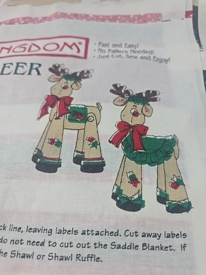 2 Uncut DAISY KINGDOM 17" RIKKI REINDEER Craft Fabric Panel  #3238 1997 USA - Image 1 of 4