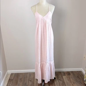 Aerie Low Back Maxi Dress Pink Soft Cotton Linen Blend Spaghetti Straps Size S - Picture 1 of 16