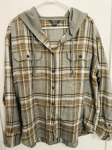 Natural Reflections Plaid Hooded Button Up Lightweight Jacket L Woman’s Shirt - Picture 1 of 10