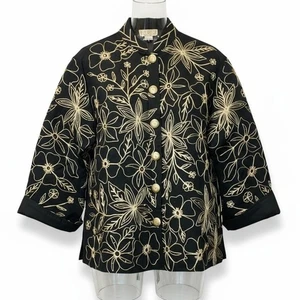 VTG NWOT Life Style Plus Floral Embroidered Amber Beaded Cotton Button Up Top 2X - Picture 1 of 20