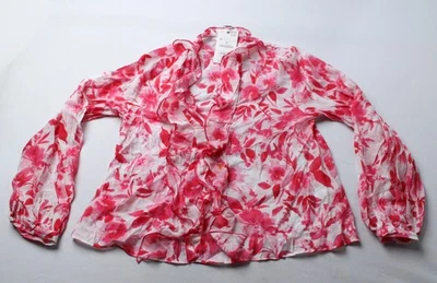 Blusa para mujer Zara L/S estampado floral cuello en V con volantes AC2 rosa/blanco mediana  Foto 1 de 4
