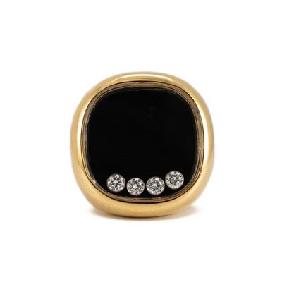 Chopard Happy Diamonds 18K Yellow Gold Onyx Floating Signet Cocktail Ring - Image 1 of 4