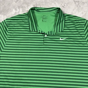 Nike Polo Shirt Mens 3XL Green Black Striped Dri-FIT Standard Fit Golf Athletic - Picture 1 of 8