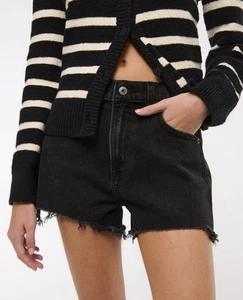 Abercrombie & Fitch The Mom Short High Rise Black Shorts Sz 14 / 32 Curve Love - Picture 1 of 9