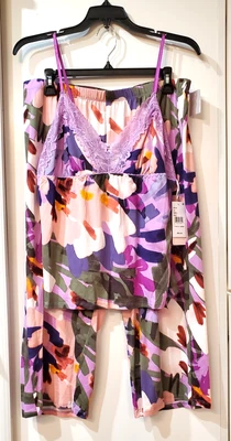 Linea Donatella para mujer 2 piezas Conjunto de pijama de punto recortado - púrpura talla grande Foto 1 de 4