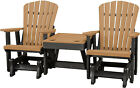 2 Adirondack Glider Chairs With Table - Cedar & Black Fan Back 4 Season Set Usa