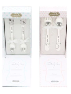 Mud Pie E0 Baby Est. 2020 Fork Spoon My First Feeding Pewter Set Utensils Choose - Picture 1 of 9