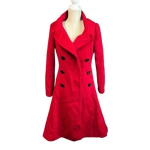 Bebe Long Sleeve Button Up Pea Coat Jacket Heavy Womens Size S Red Flare Wool - Picture 1 of 10