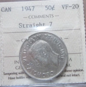 1947 Canada SILVER Half Dollar Fifty Cents Straight 7 S 7. ICCS Coin 50 Cents - Picture 1 of 4