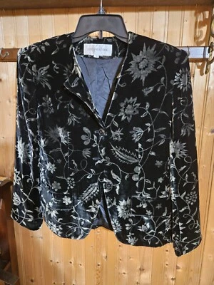 Vtg Womens Jkt Sz 4 Velvet Jones NY Floral Shldr Pads Bttns Mock Pkts EUC 11234☆ - Imagem 1 de 4