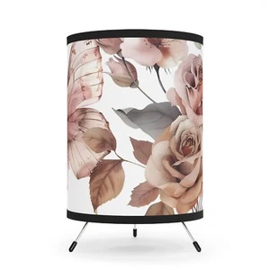 Table Lamp Dusty Rose Floral Tripod Warm Lamp Shade US\CA Lighting 11" H 7" W - Picture 1 of 5