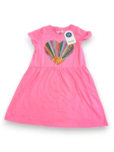 NWT Hatley Neon Pink Sequin Heart Short Sleeve Skater T-shirt Dress Girls Size 6 - Picture 1 of 8