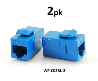 2-PACK CAT6 Female/Female RJ45 Ethernet Blue Keystone Jack Coupler, WP-C02BL - Image 1 of 2
