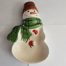 Hallmark Mitford Series Snowman Candy Nuts Bowl 10" ceramic dish Jan Karon art