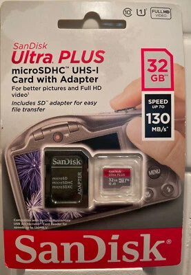 Sandisk Ultra Plus Micro SDHC UHS-1 Card with Adapter 32GB - Image 1 of 2