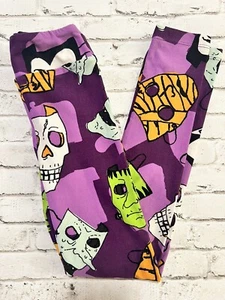 LuLaRoe Kids L/XL Halloween Purple Monsters Masks Costumes Leggings Spooky - Picture 1 of 3