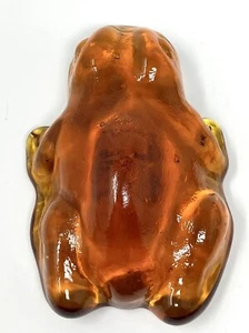 Vintage dunkles bernsteinfarbenes Glas Blenko Kunstglas Frosch Briefbeschwerer Figur mit Aufkleber - Bild 1 von 13