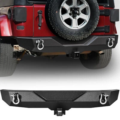 for 2007-2018 Jeep Wrangler JK Unlimited Textured Steel Rear Bumper w/ D-Rings Foto 1 de 4