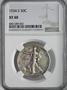 1934-S  50C WALKING LIBERTY SILVER HALF DOLLAR NGC XF40 #6801289-002 - Picture 1 of 4