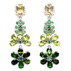 925 Silver Green Chrome Diopside, Peridot, Quartz, Tsavorite Garnet,.. Earrings - Picture 1 of 4