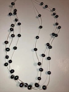Blue-Gray Fresh Water Pearl Floating Necklace Triple Strand Choker 17" - Picture 1 of 6