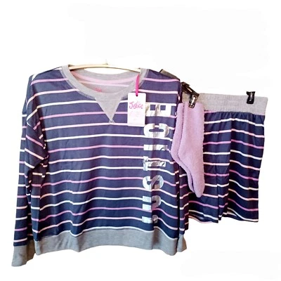 Justice Girls Juego Corto Hatchi Dormir 3 Piezas con Calcetines-12/14-Pijama-Azul-Púrpura Foto 1 de 4