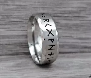 Titanium Steel Ring for Men & Women Nordic Viking Ancient Runes Ring Engraved - Picture 1 of 7