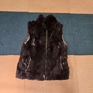 Saks Fifth Avenue Womens 100% Real Rabbit Fur Zip Vest S/M Brown k1b - Picture 1 of 13