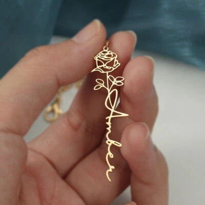 Custom Birth Flowers Name Necklace Nameplate Flower Pendant Charm Jewelry  Gift - Image 1 of 4