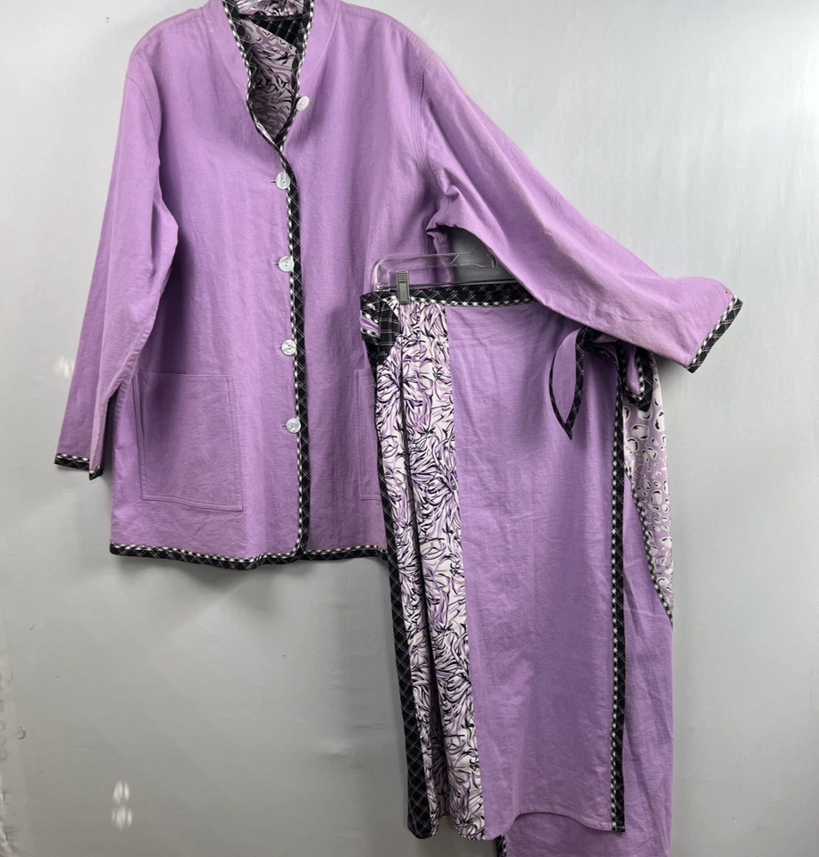 Koos конечно юбка куртка комплект женщин двусторонний льняной смеси фиолетовый размер большой - Изображение 1 из 4