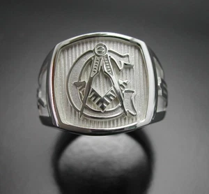 Men's Masonic Ring in Pure 935 Argentium Silver With High Polished Fashion Ring - Picture 1 of 5